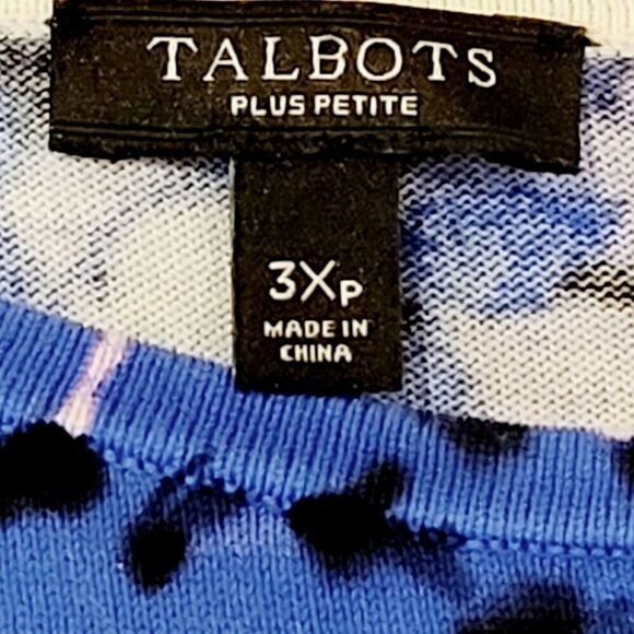 Talbots Blue Floral Bateau Neck Back Button 3/4 Sleeve Sweater Size 3X Petite - Picture 6 of 7